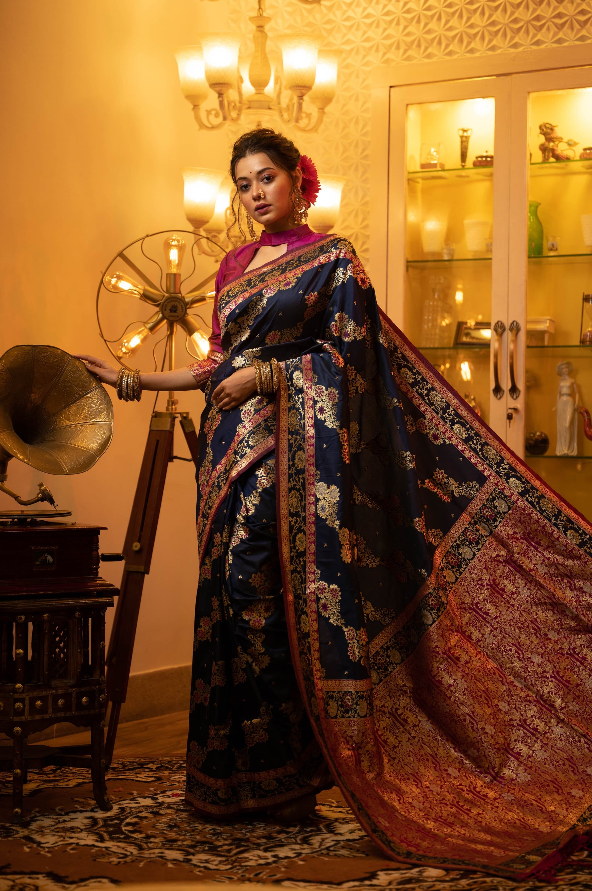 KRITIKA Banarasi Silk Saree with Colorful Meena Weaves and Contrast Border – Full View