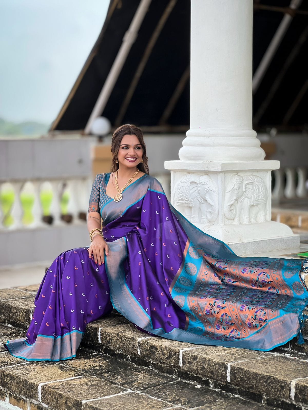 Designer Silk Blouse Piece with Sleeve Detailing – Chandrakore Paithani Saree