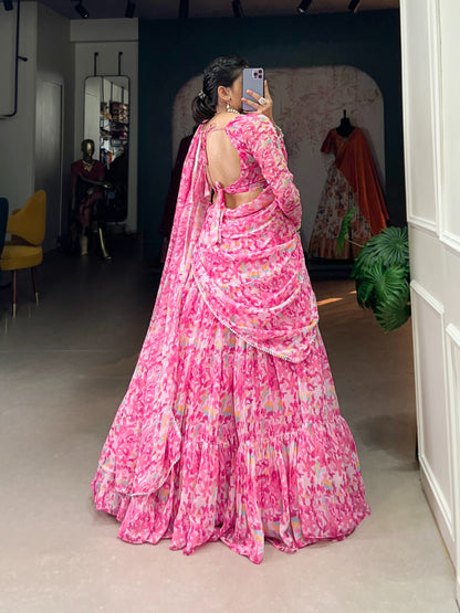 Close-up of Lace Work on Printed Blouse and Dupatta