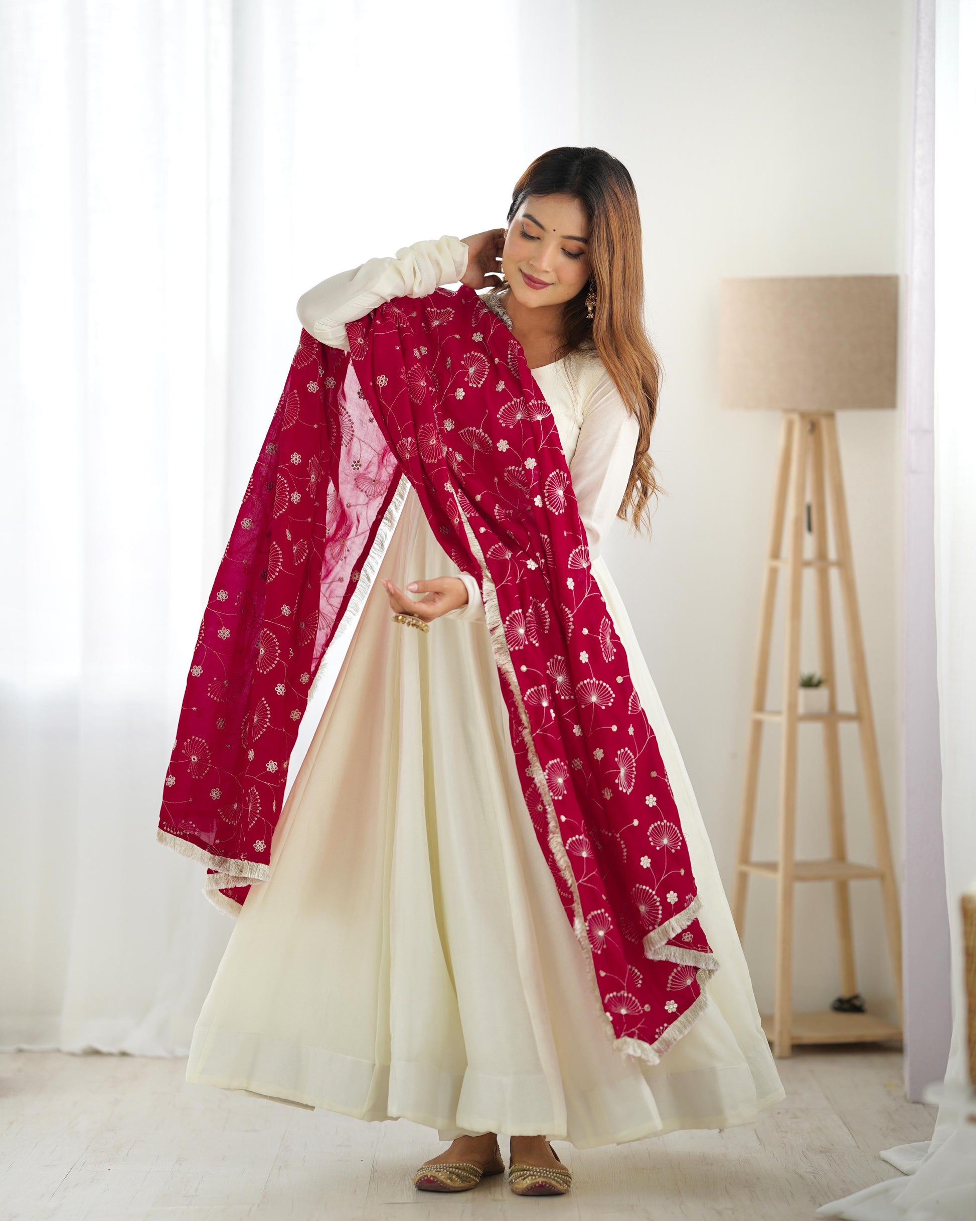 Pure Soft Vichitra Silk Anarkali Set with Dupatta – Full View