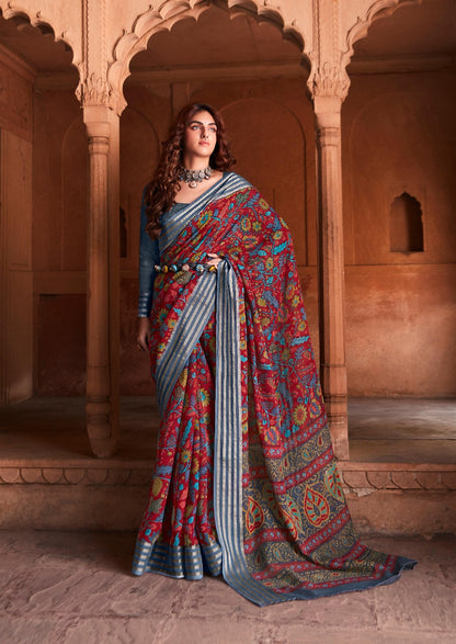 New Linen Concept Saree with Kasab Border - Full View