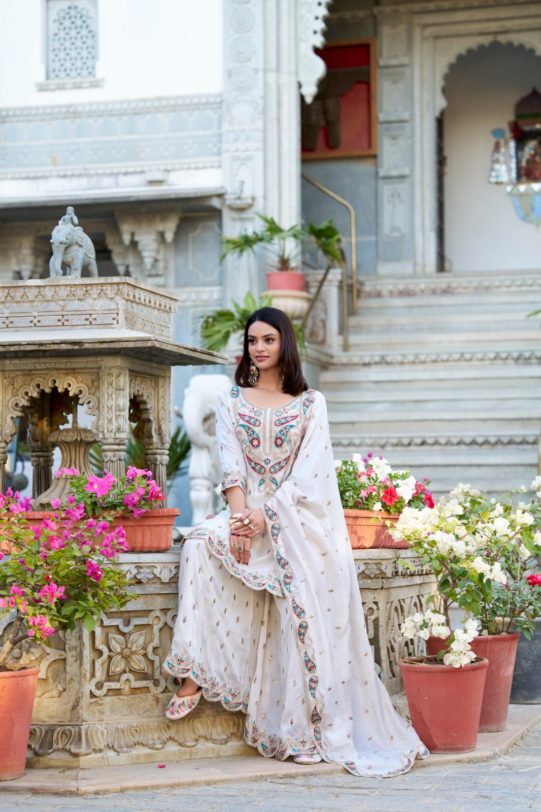 Dupatta with Sequins and Thread Embroidery