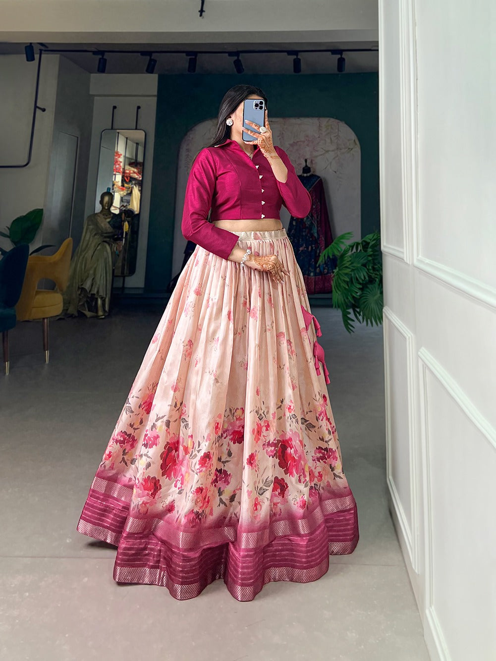 Floral Print Lehenga with Sequins