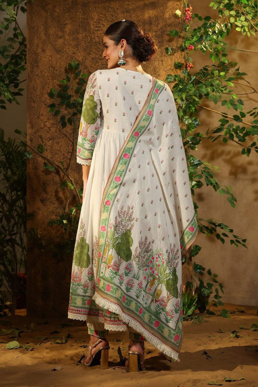 Digital Print Muslin Alia Cut Suit for Festive Wear