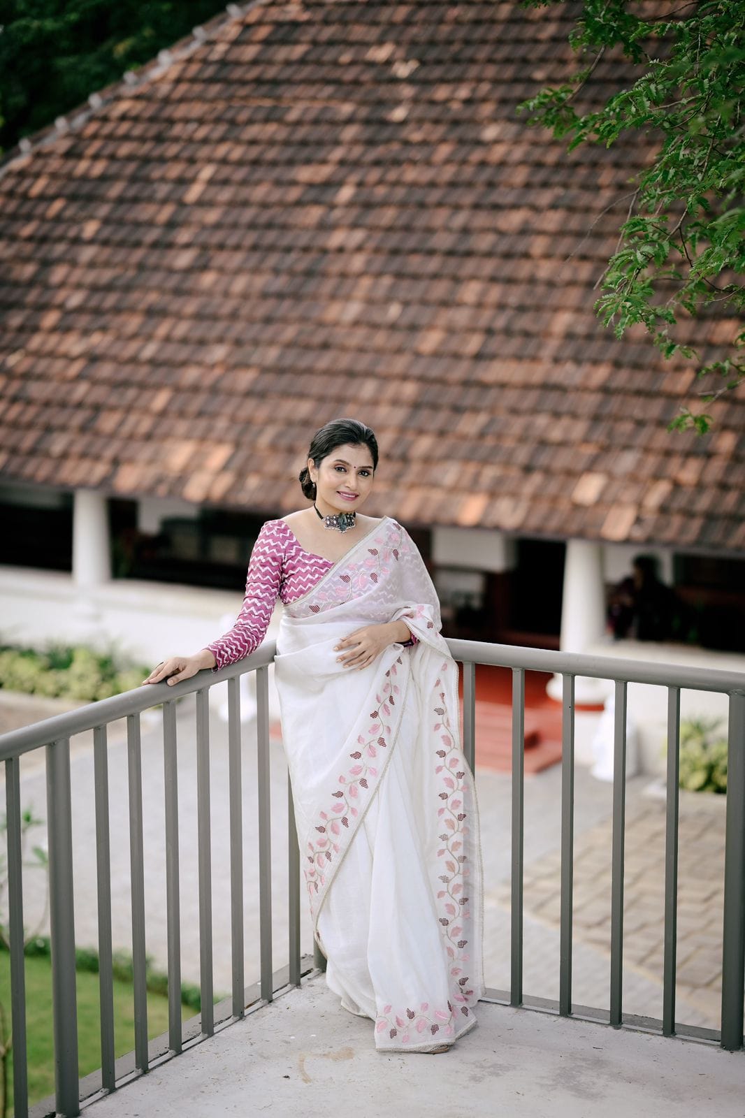 Premium White Leaf Saree with Patched Lace Border