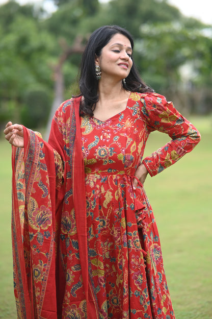 Exclusive Floral Anarkali Kurta with Tassel Details – Close-Up