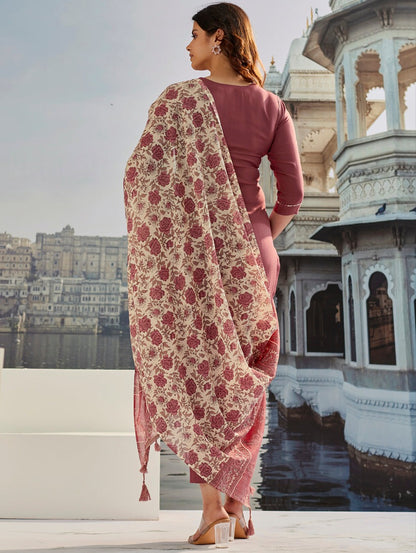 Embroidered Cotton Silk Kurta with Printed Borders