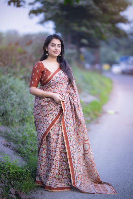 Traditional Ajrakh Cotton Saree for Women