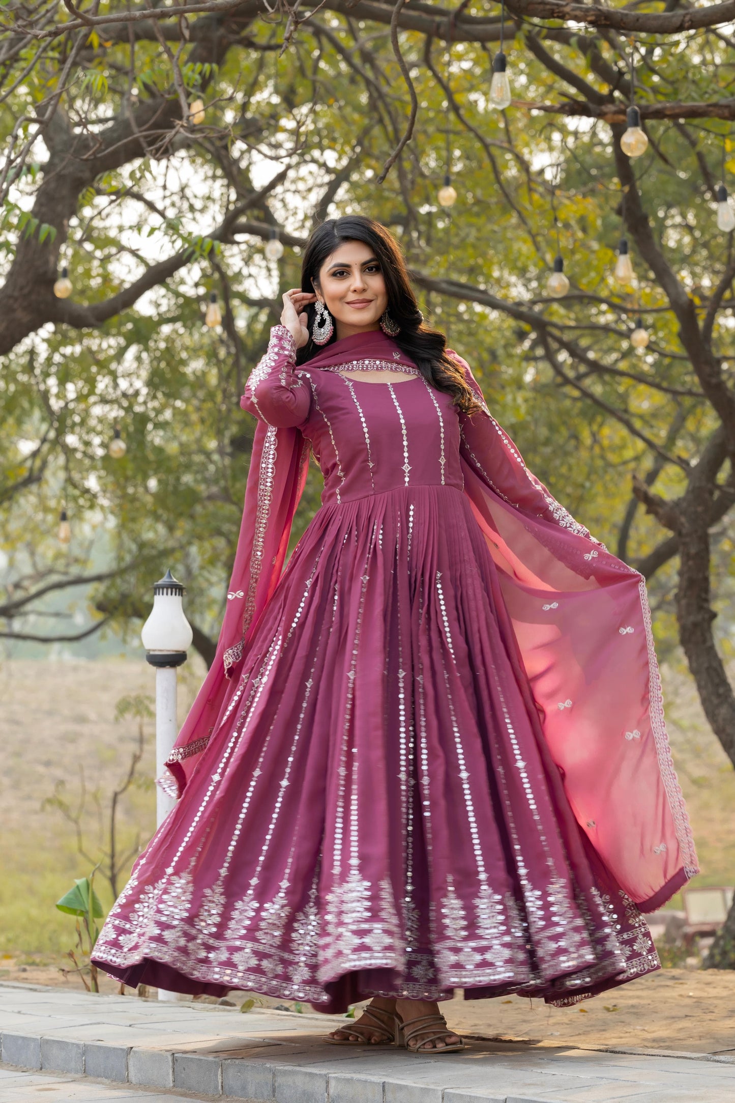 New Festival Long Gown with Dupatta in Fox Georgette Fabric and 7mm Sequins Embroidery