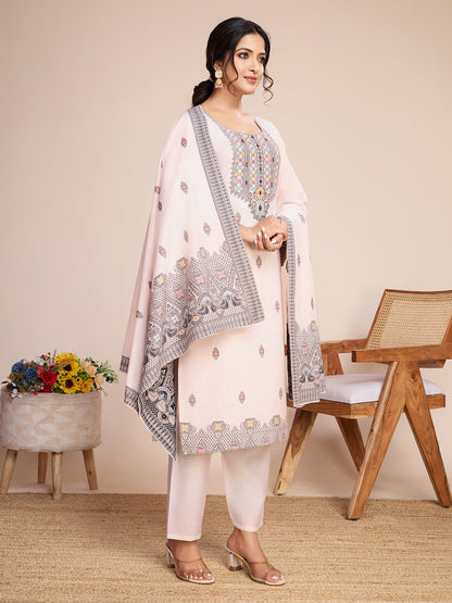 VS Series Cotton Kurti Set with Mirror Work, Jacquard Dupatta & Cotton Bottom