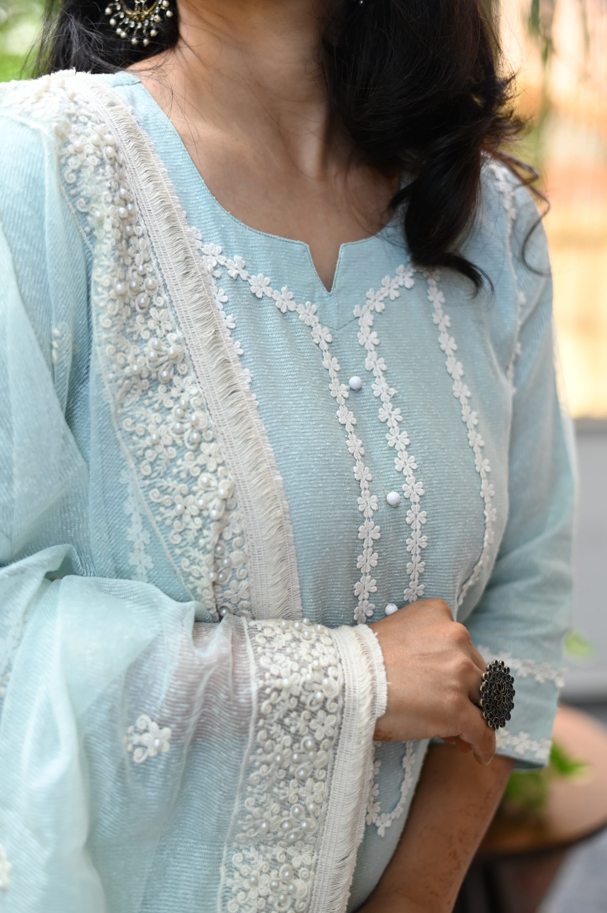 Elegant Kota Doria Suit with Heavy Dupatta