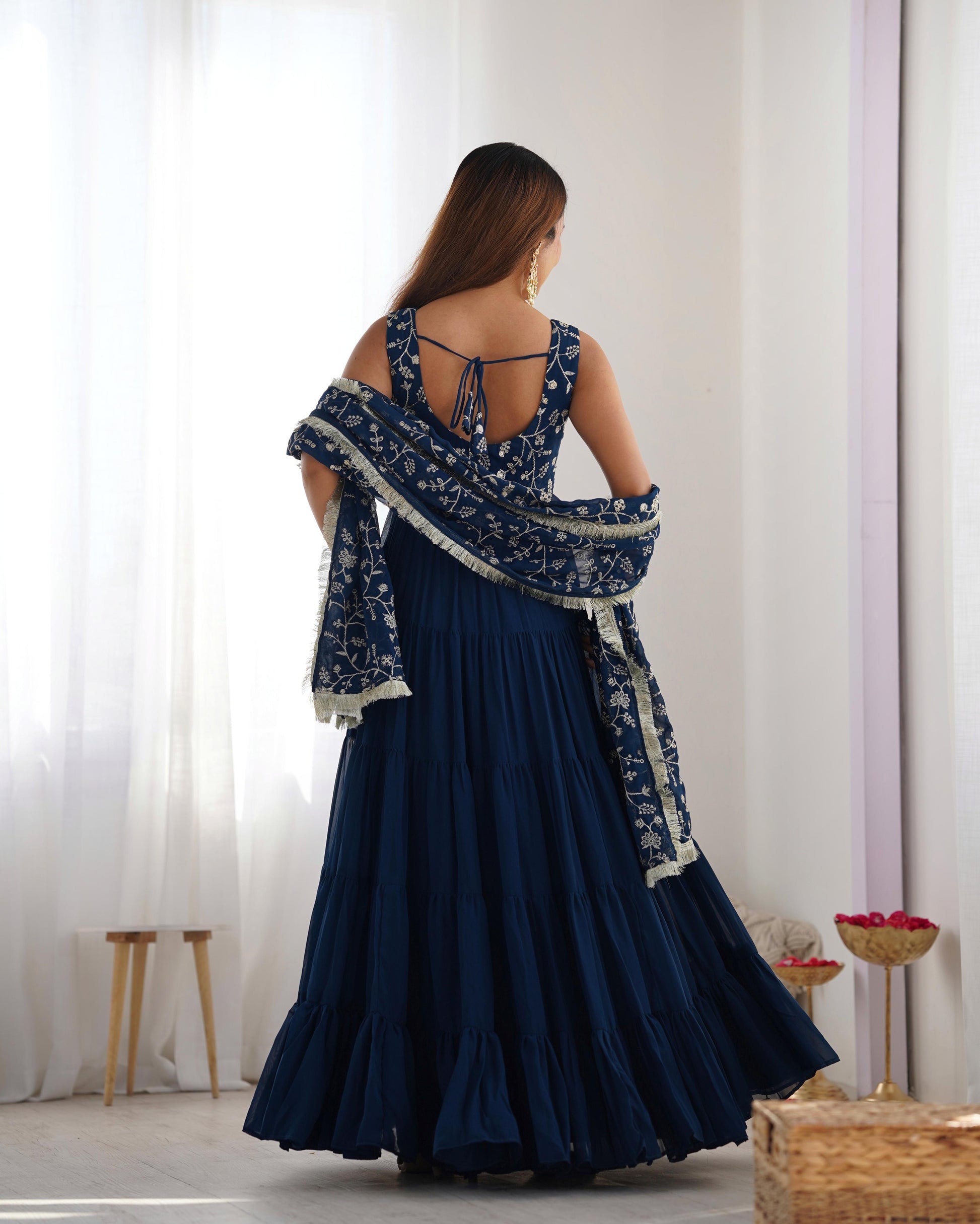 Elegant Fox Georgette Gown with Dupatta – Close-Up