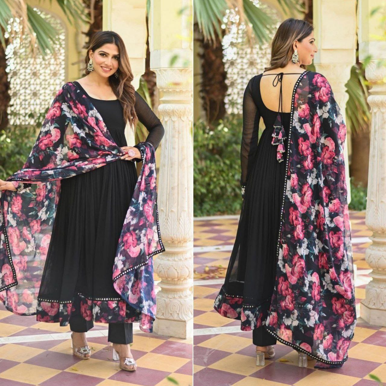 Printed Fox Georgette Gown – Front View