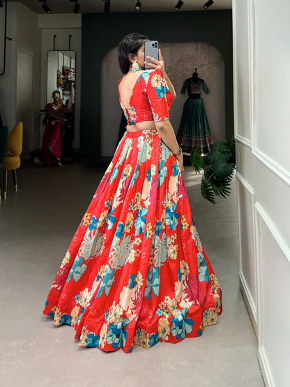 Floral Print Designer Lehenga – Close-Up