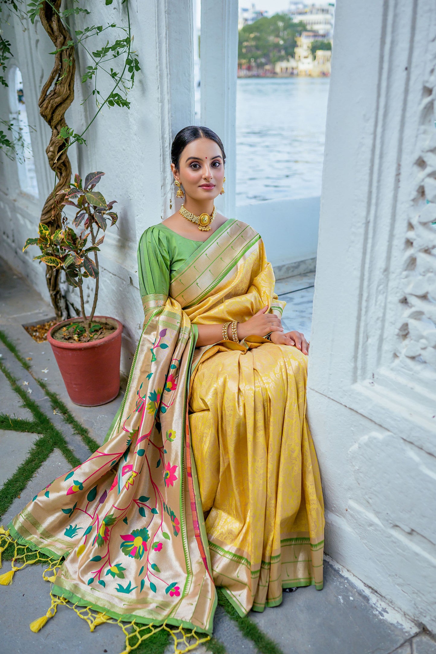 Kanchipuram Paithani Silk Saree with Contrast Border and Rich Paithani Pallu