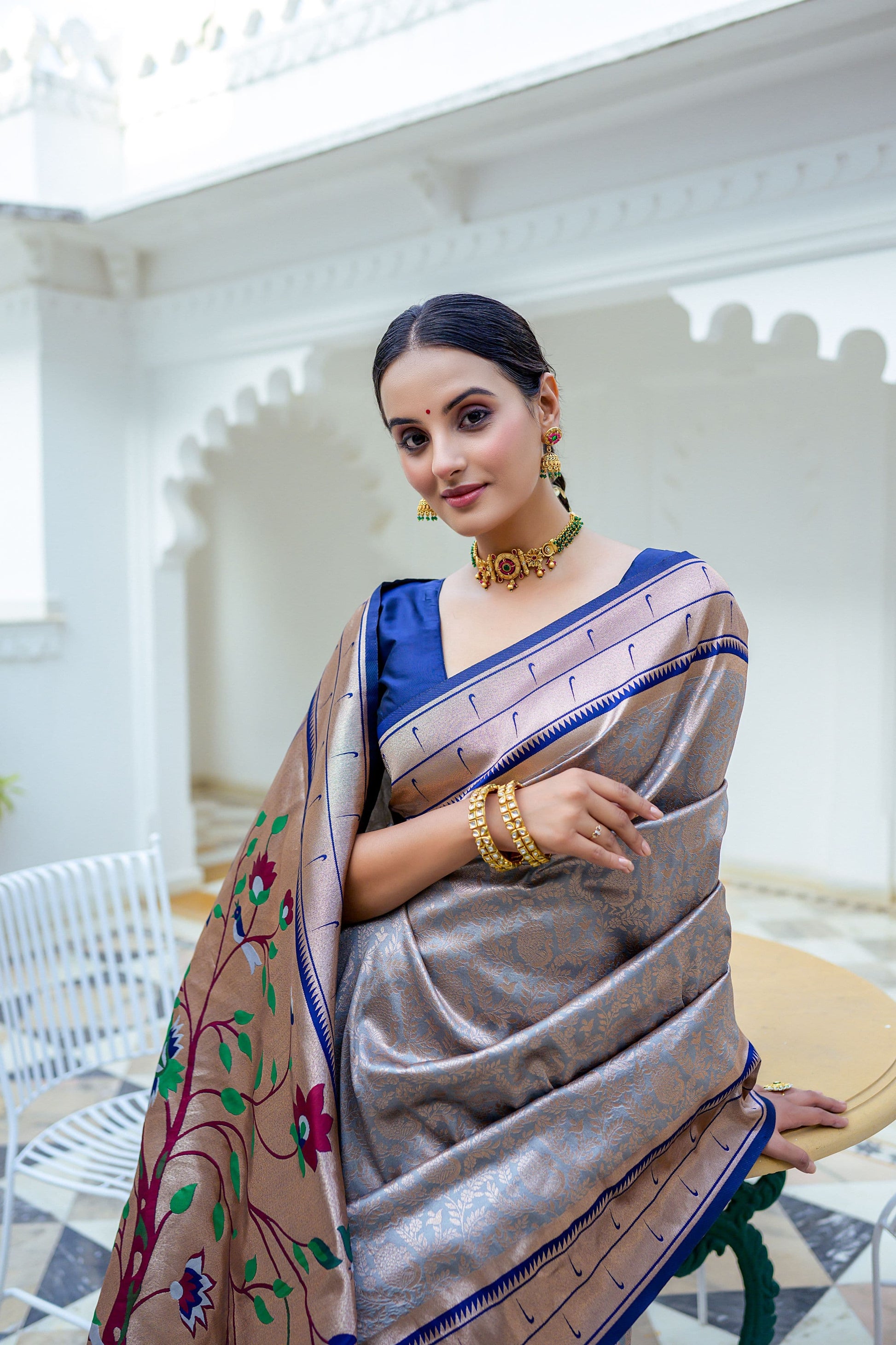 Kanchipuram Paithani Silk Saree with Contrast Border and Rich Paithani Pallu