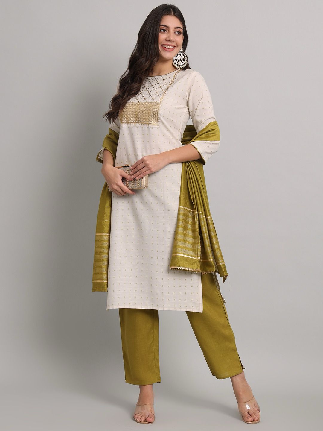 Designer Cotton Kurti Set with Pant and Zari Work Dupatta