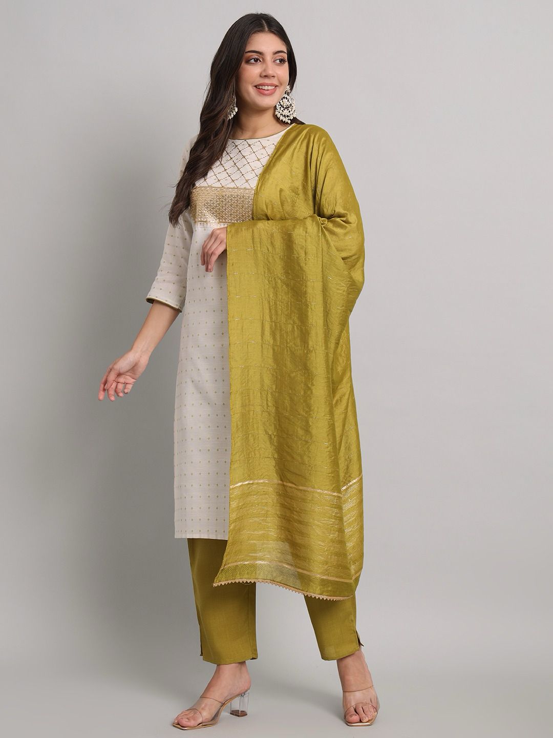 Designer Cotton Kurti Set with Pant and Zari Work Dupatta