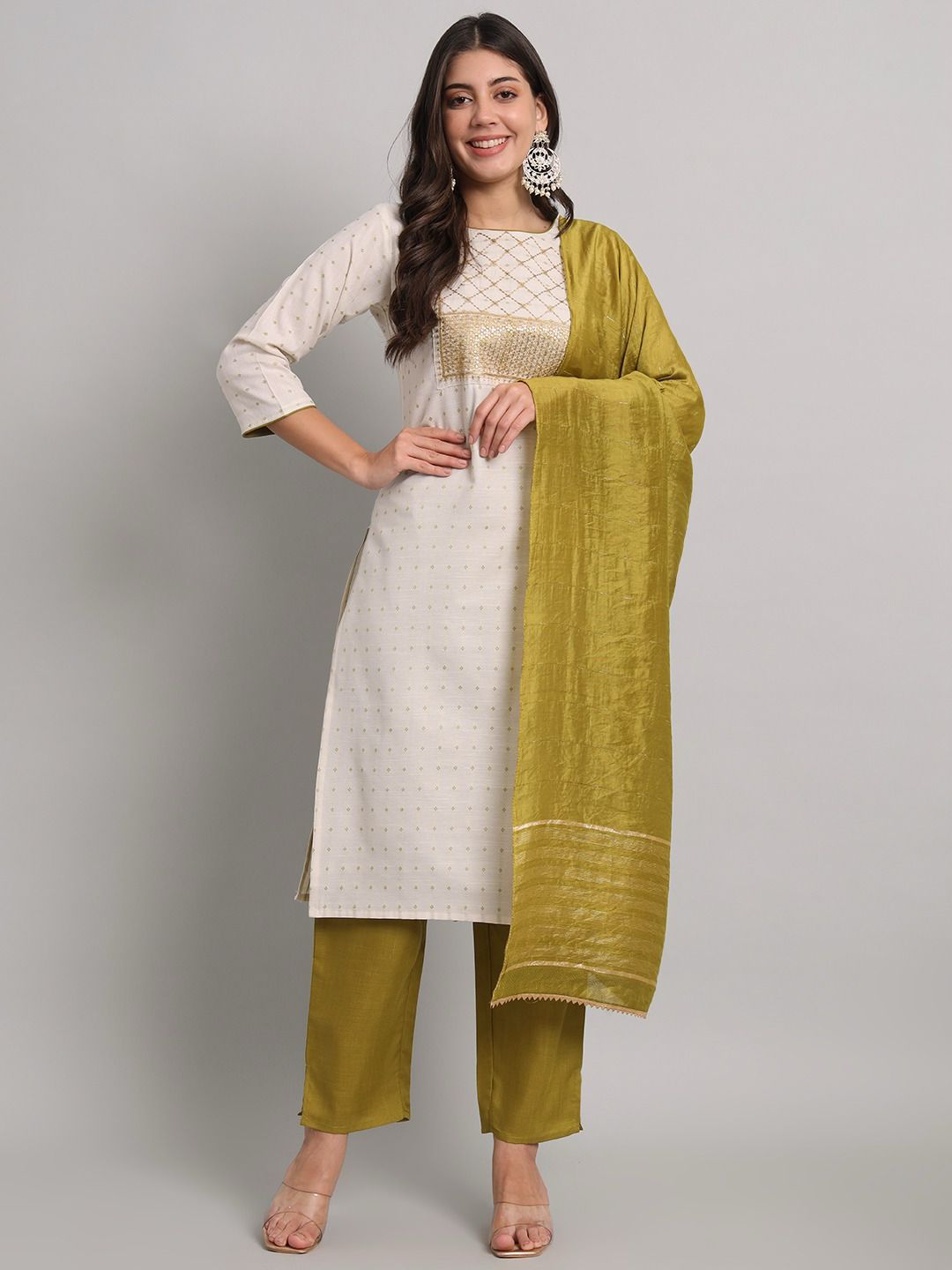 Designer Cotton Kurti Set with Pant and Zari Work Dupatta