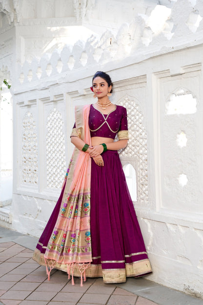 Vichitra Silk Lehenga Choli with Paithani Dupatta and Embroidered Blouse