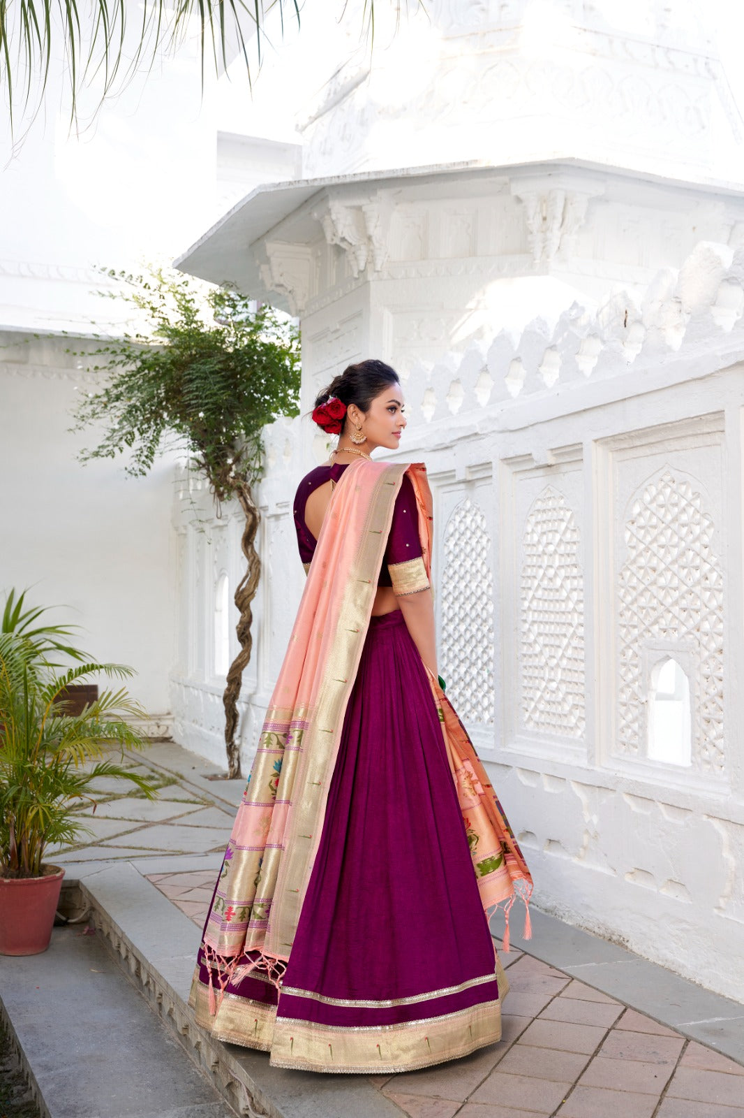 Vichitra Silk Lehenga Choli with Paithani Dupatta and Embroidered Blouse