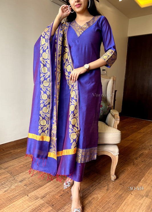 Banarasi Silk Jacquard Suit Set with Silk Pant and Heavy Banarasi Dupatta