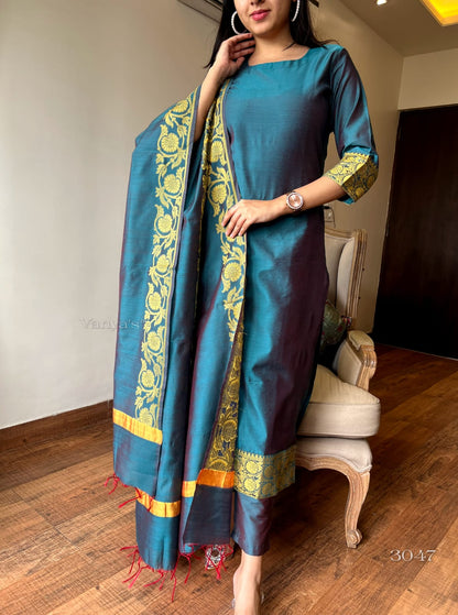 Banarasi Silk Jacquard Suit Set with Silk Pant and Heavy Banarasi Dupatta