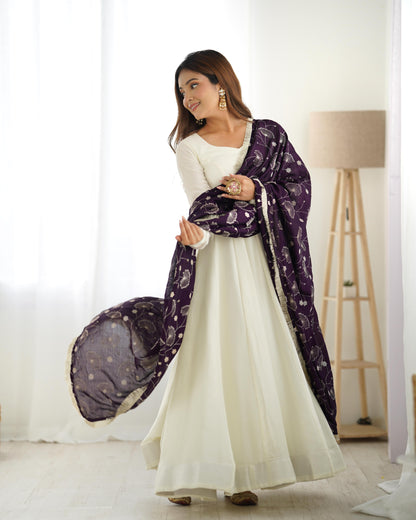 Vichitra Silk Anarkali Gown in Purple Color