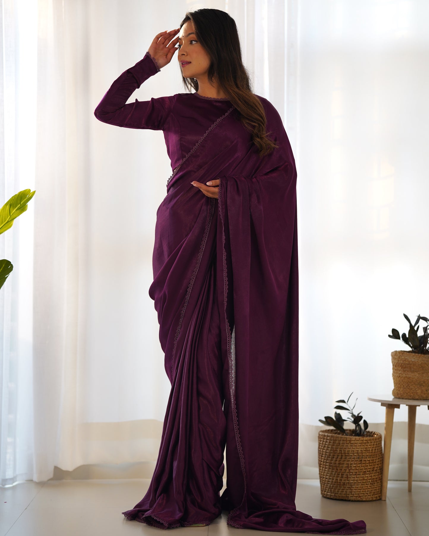 Ready-to-Wear Predraped Saree with Stitched Blouse – Front View