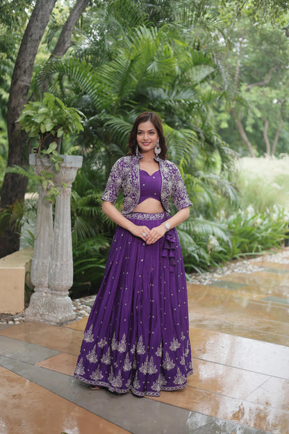 Premium Purple Lehenga Choli with Embroidered Koti – Front View