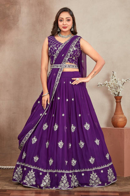 Intricate Embroidery on Purple Lehenga – Close-Up