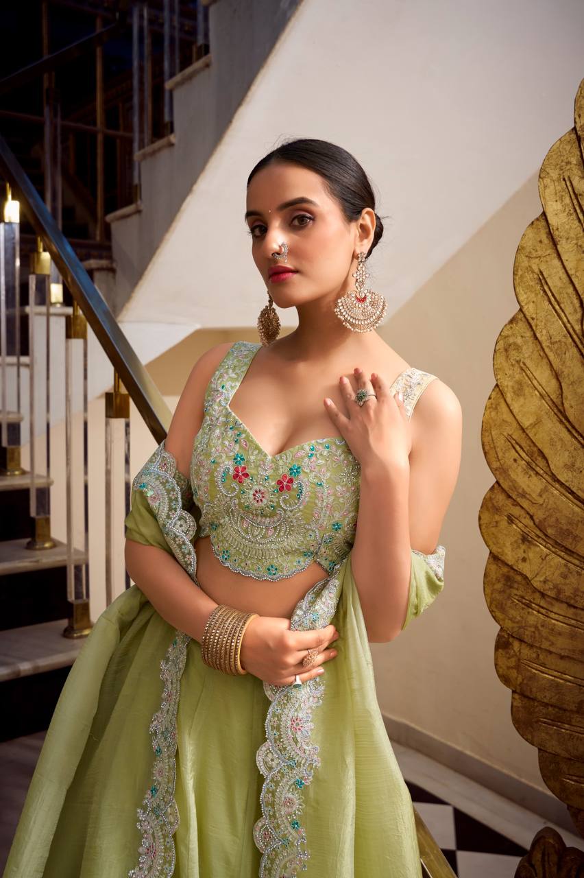 Gold Crush Embroidered Lehenga for Weddings