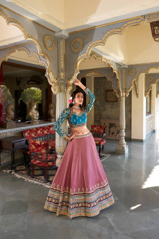 Regal Moonga Silk Embroidered Lehenga - Front View