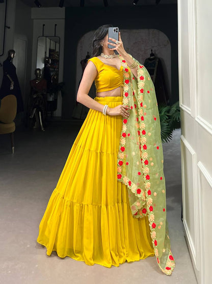 Mustard Georgette Lehenga - Elegant Wedding Outfit 2025