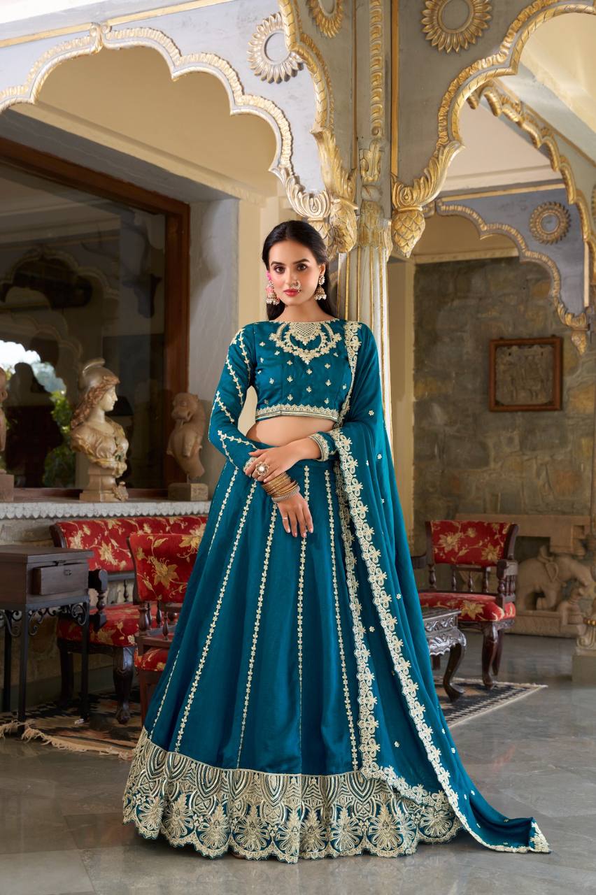 Firozi Vichitra Silk Lehenga