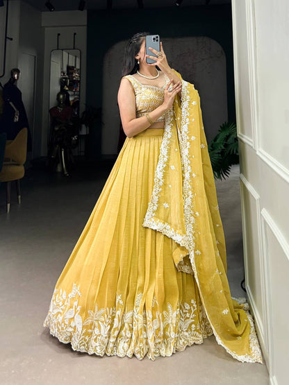 Bridal Golden Lehenga with Lace Border