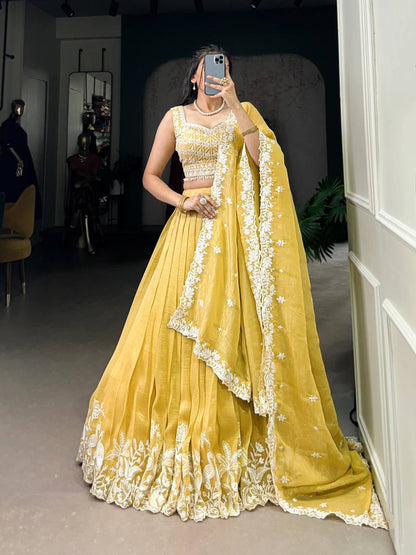 Bridal Golden Lehenga with Lace Border