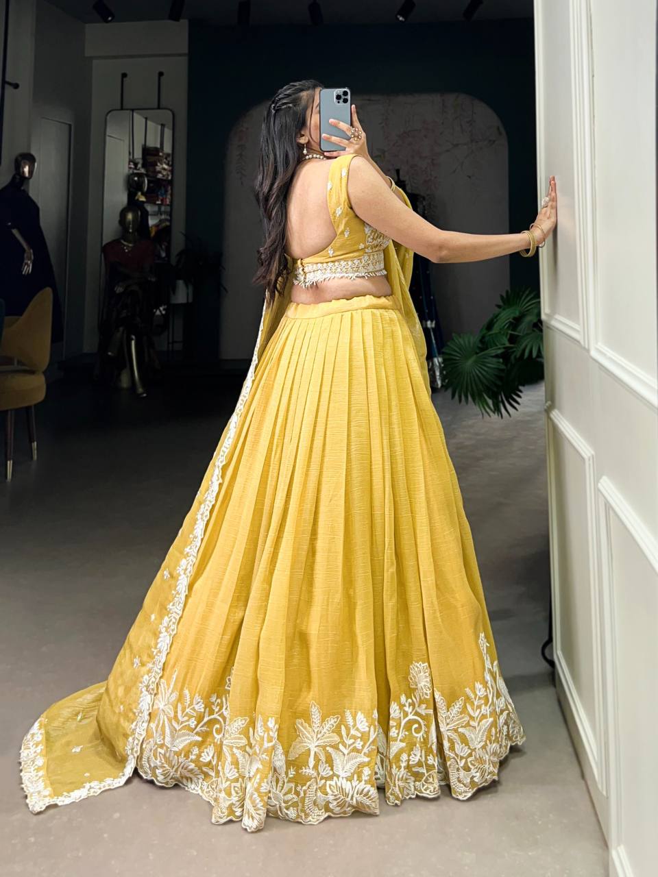 Embroidered Gold Crush Lehenga with Sequins Work