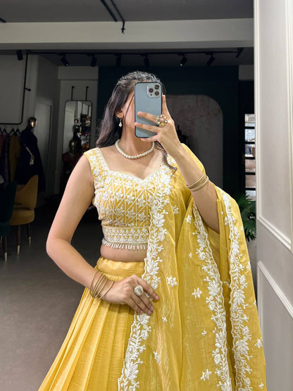 Bridal Golden Lehenga with Lace Border