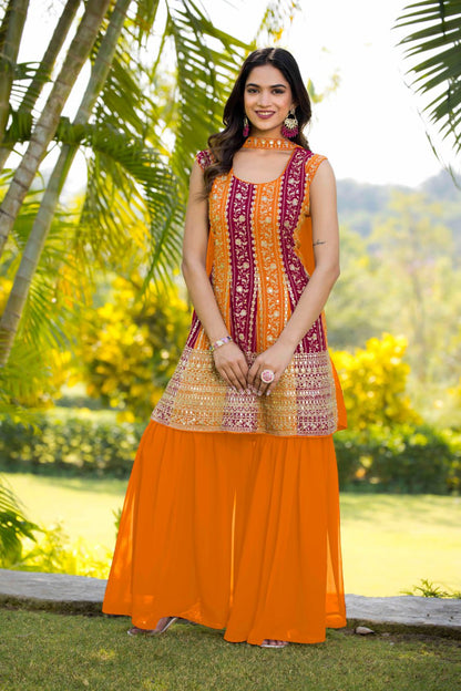 Pakistani Festive Party Wear – Heavy Georgette Kurti & Plazo Set