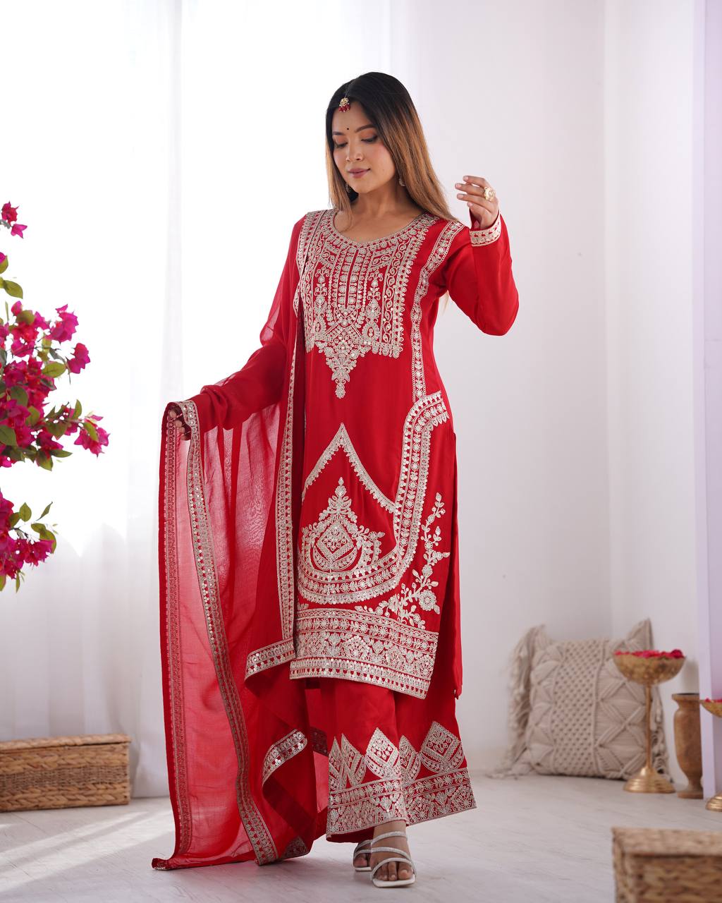 tijori threads- red kurta set