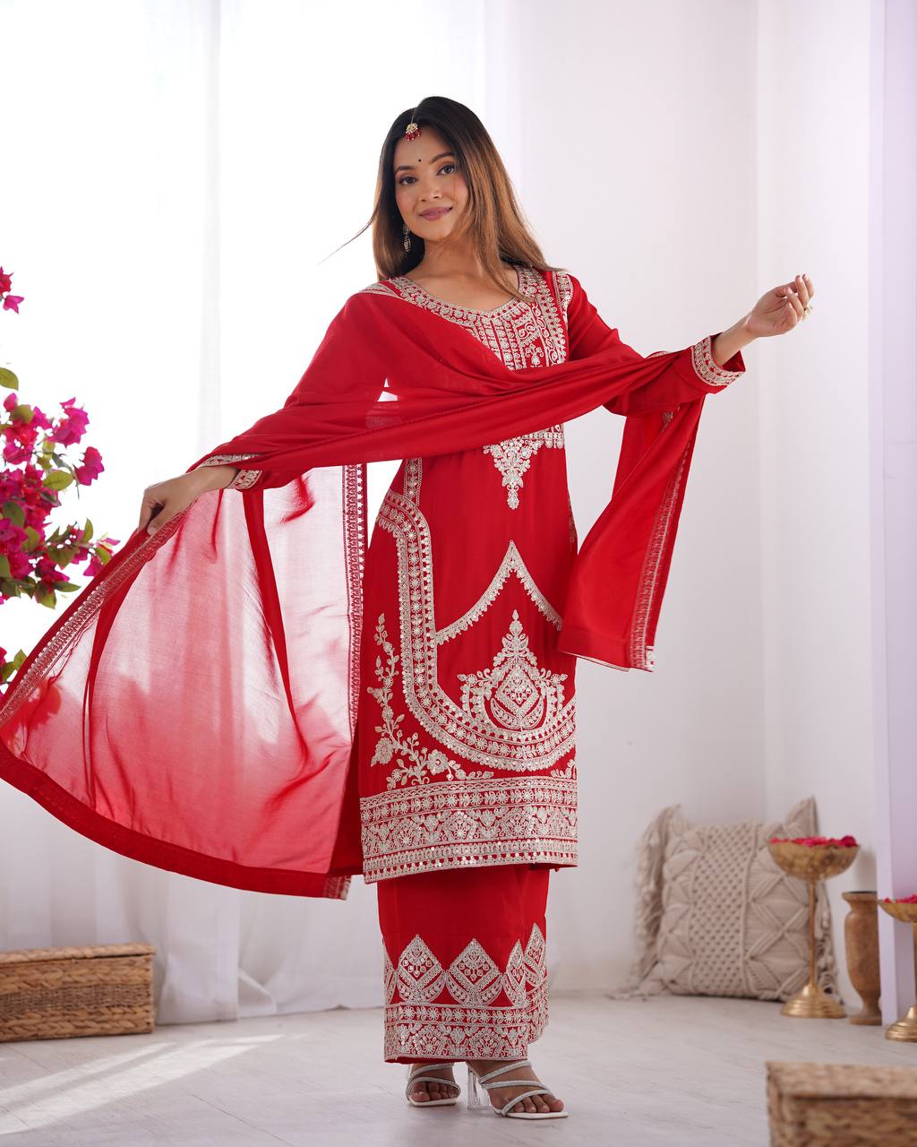 tijori threads- red kurta set