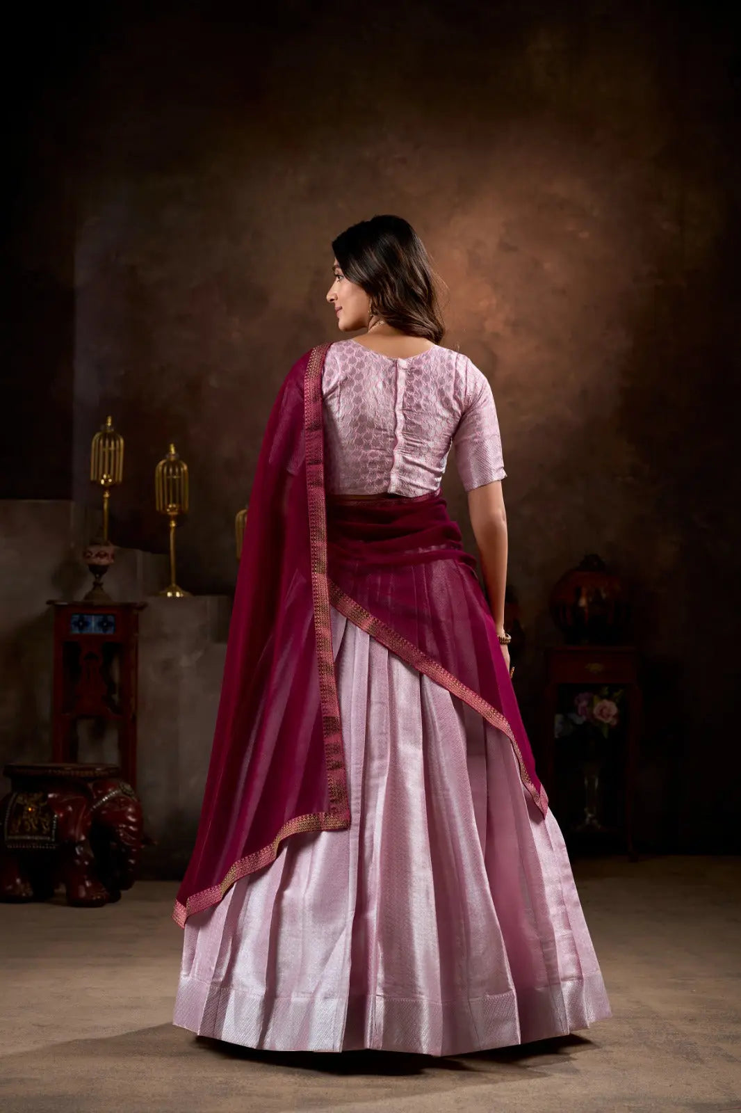 Jacquard Silk Lehenga Choli – Elegant Weaving Work & Georgette Dupatta Tijori Threads