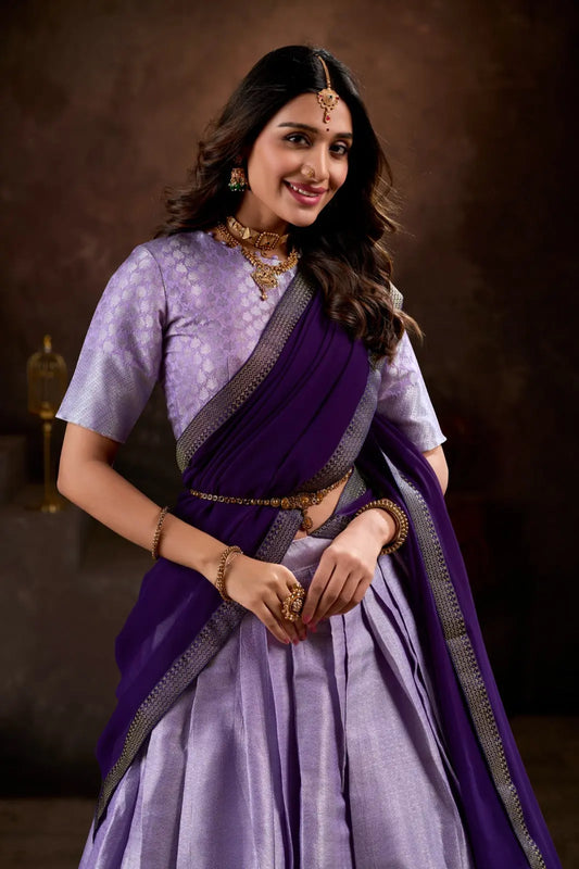 Jacquard Silk Lehenga Choli – Elegant Weaving Work & Georgette Dupatta Tijori Threads