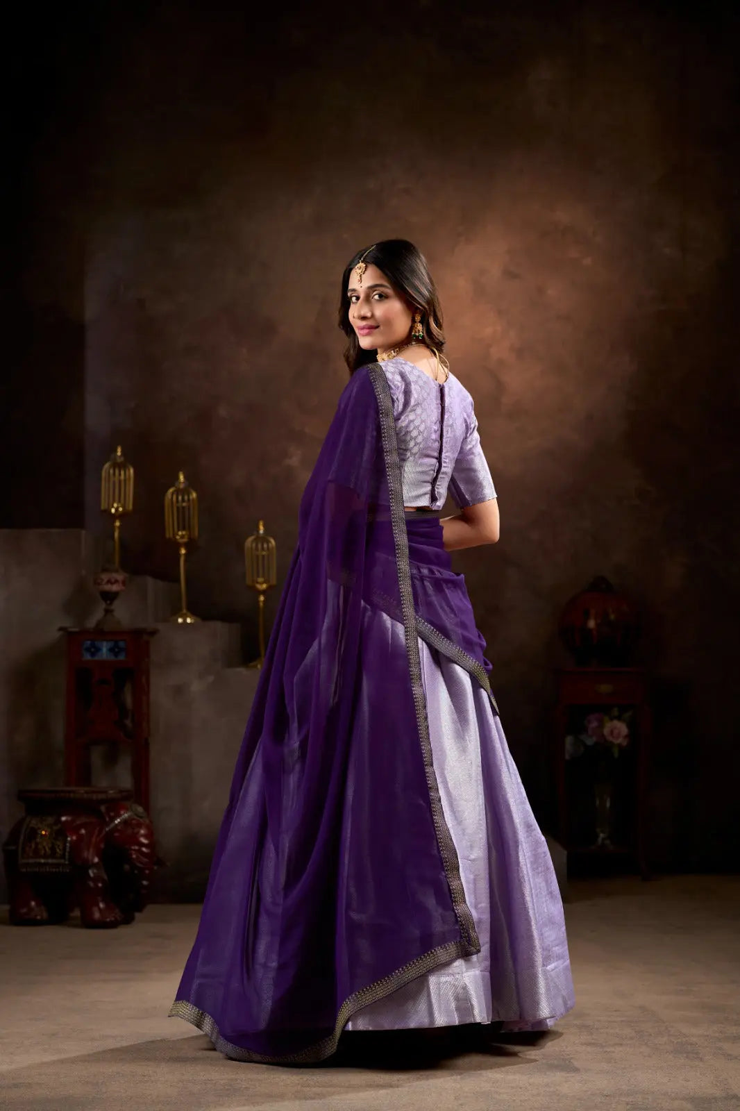 Jacquard Silk Lehenga Choli – Elegant Weaving Work & Georgette Dupatta Tijori Threads