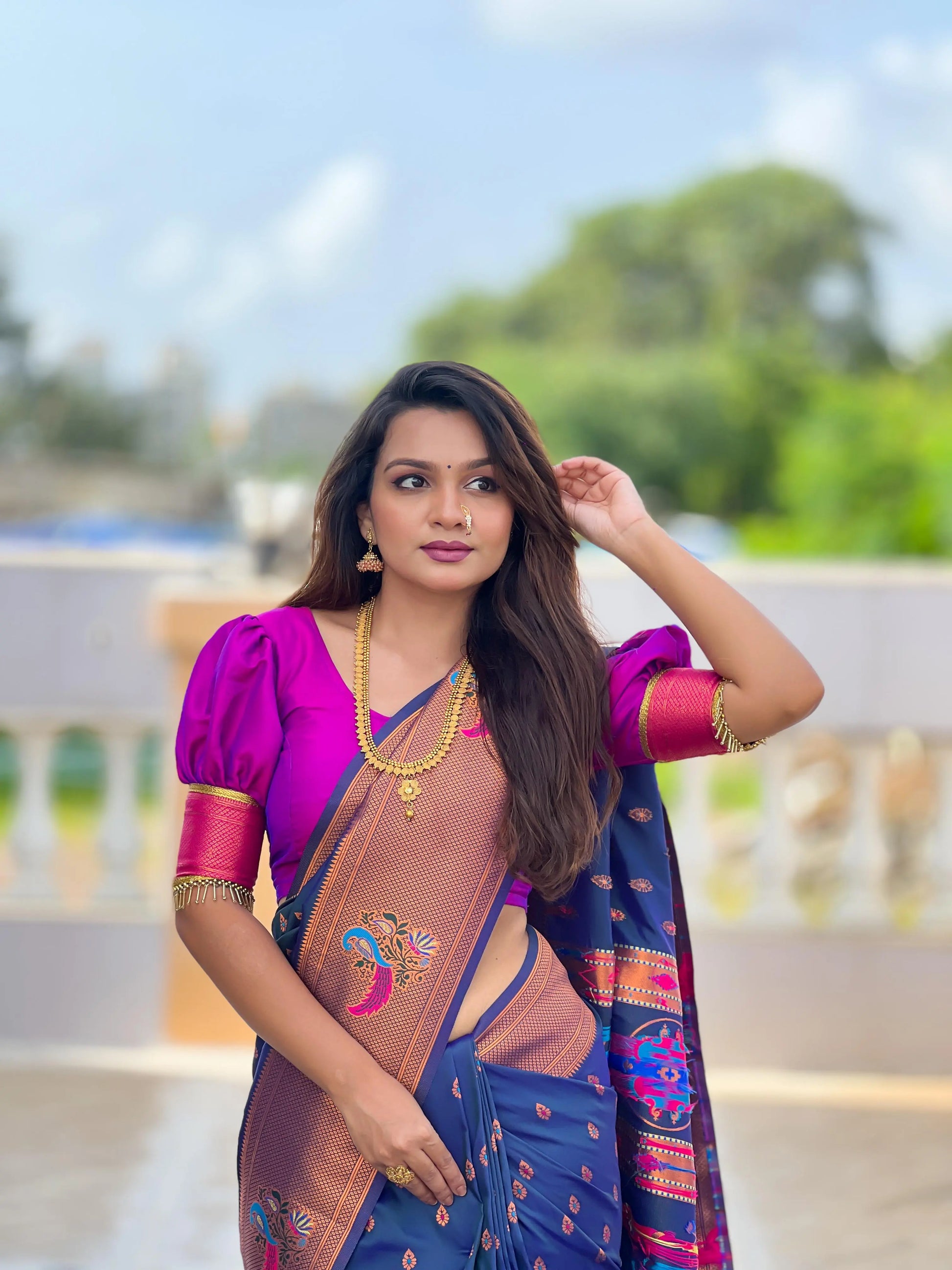  Mangalya Paithani Silk Saree with zari weaving and peacock Meenakari design