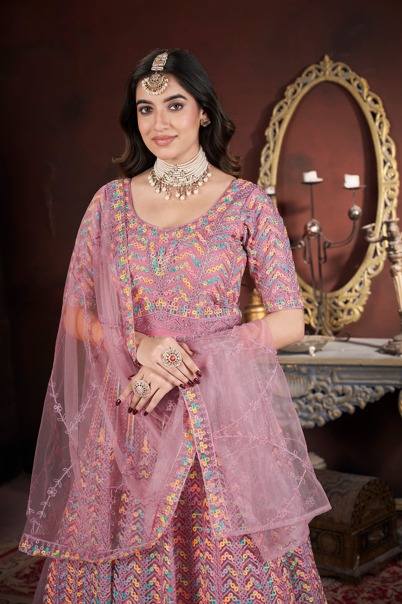 Embroidered Gown with Dupatta