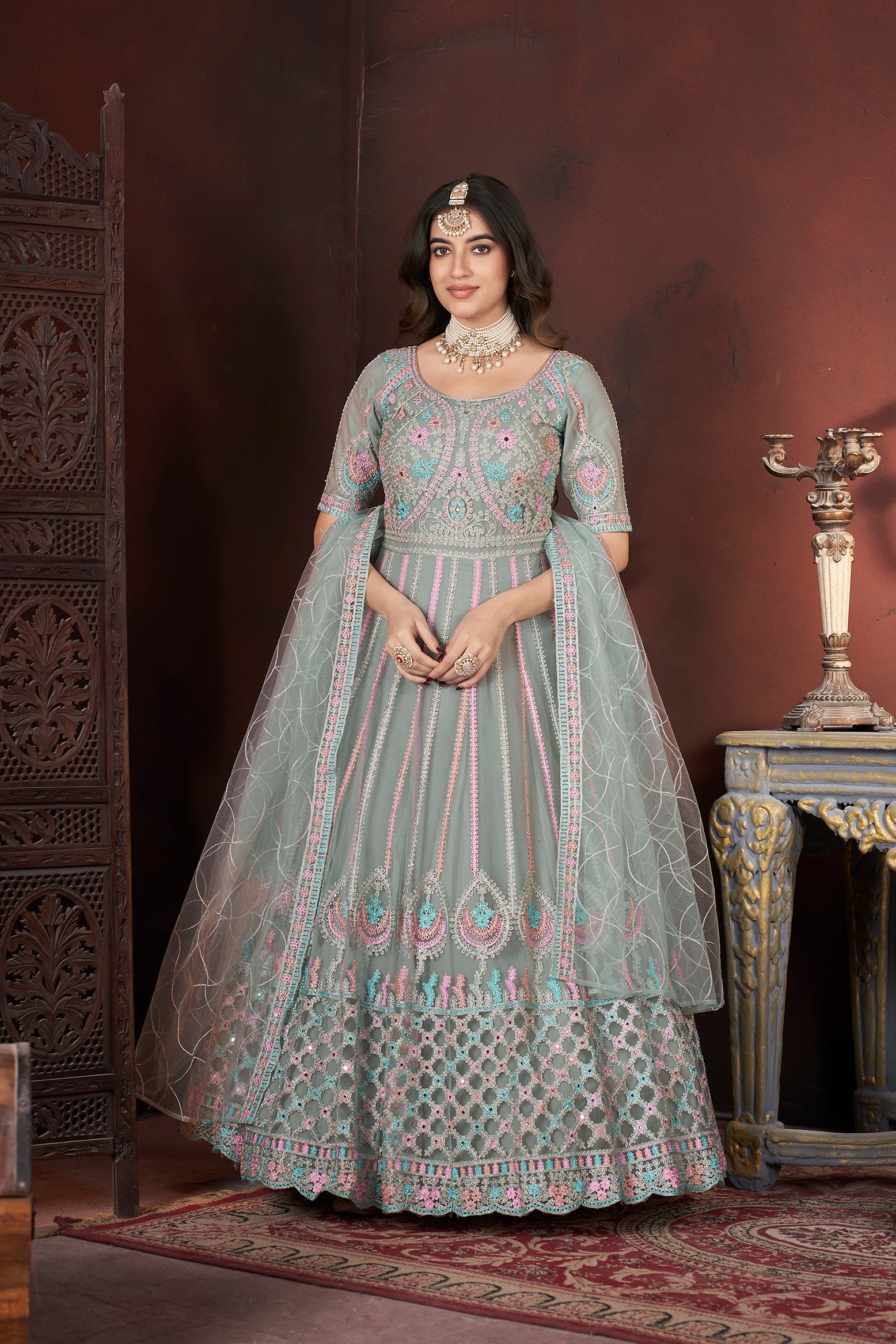 Embroidered Gown with Dupatta
