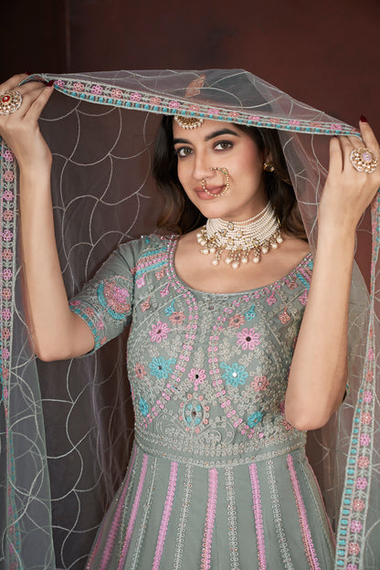 Embroidered Gown with Dupatta