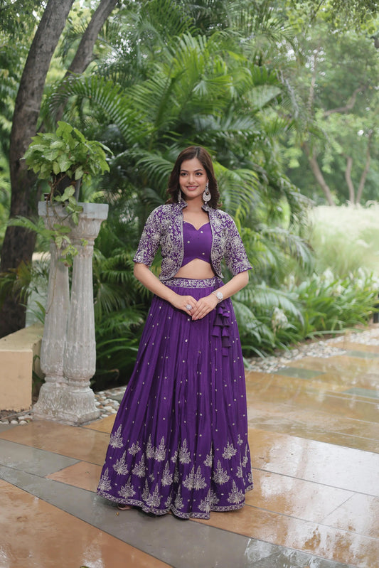 Premium Purple Lehenga Choli with Embroidered Koti Tijori Threads